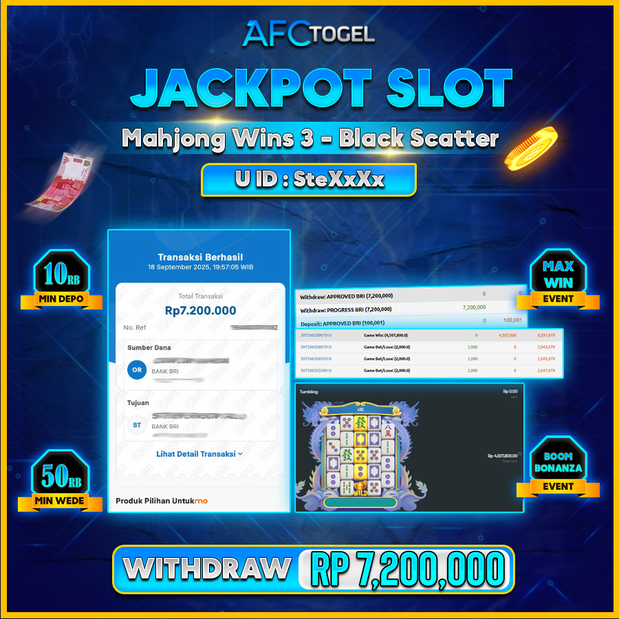 AFCTOGEL JACKPOT SLOT MAHJONG WINS 3 BLACK SCATTER Rp.7.500.000.,- LUNAS