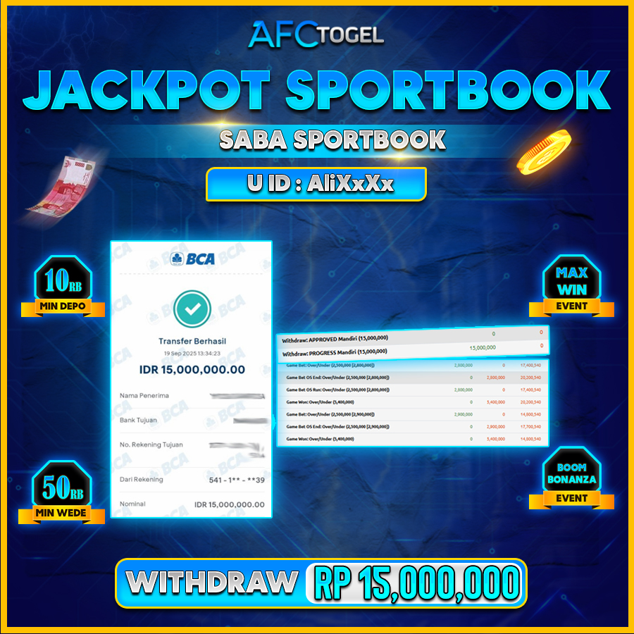 AFCTOGEL JACKPOT SABA SPORTBOOK Rp.15.000.000.,- LUNAS