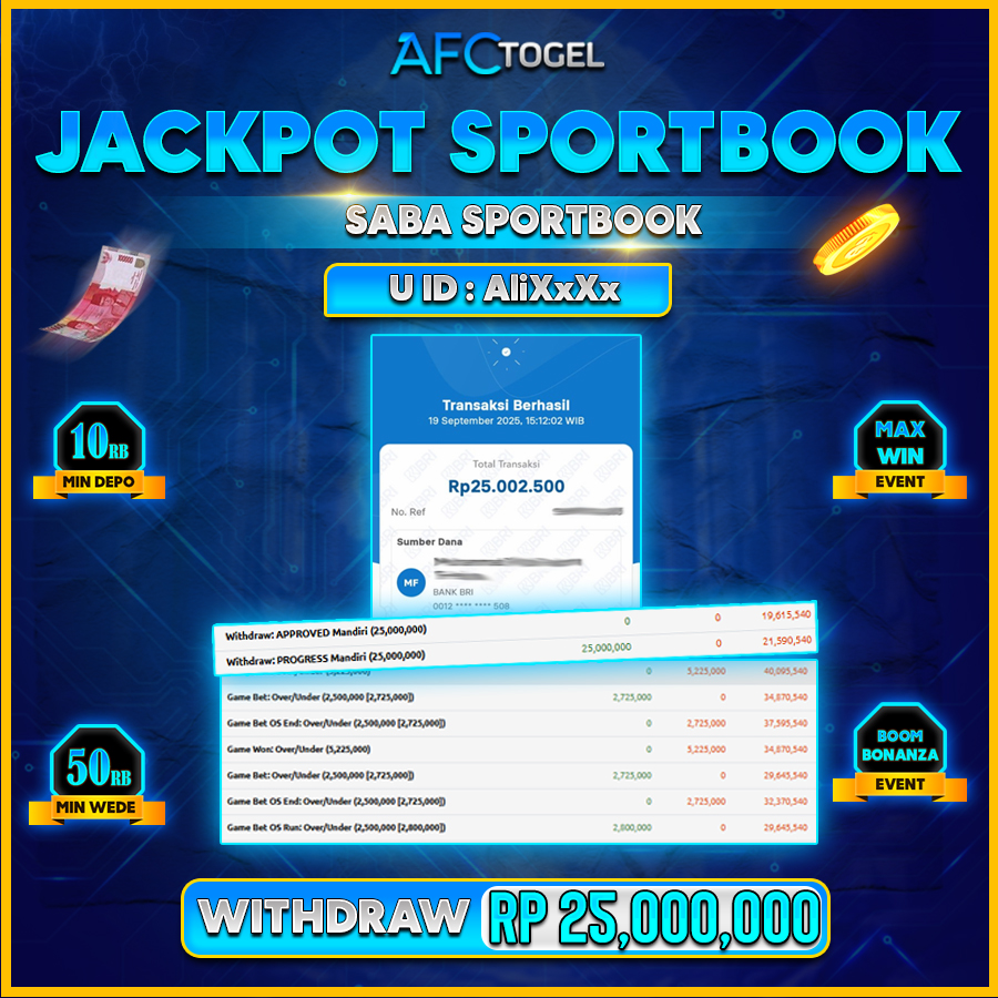 AFCTOGEL JACKPOT SABA SPORTBOOK Rp.25.000.000.,- LUNAS