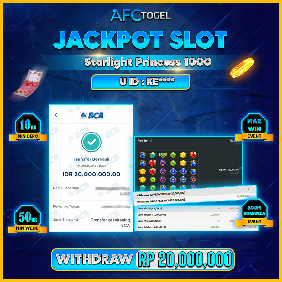 AFCTOGEL JACKPOT  SLOT STARLIGHT PRINCESS 1000 Rp.20.000.000.,- LUNAS