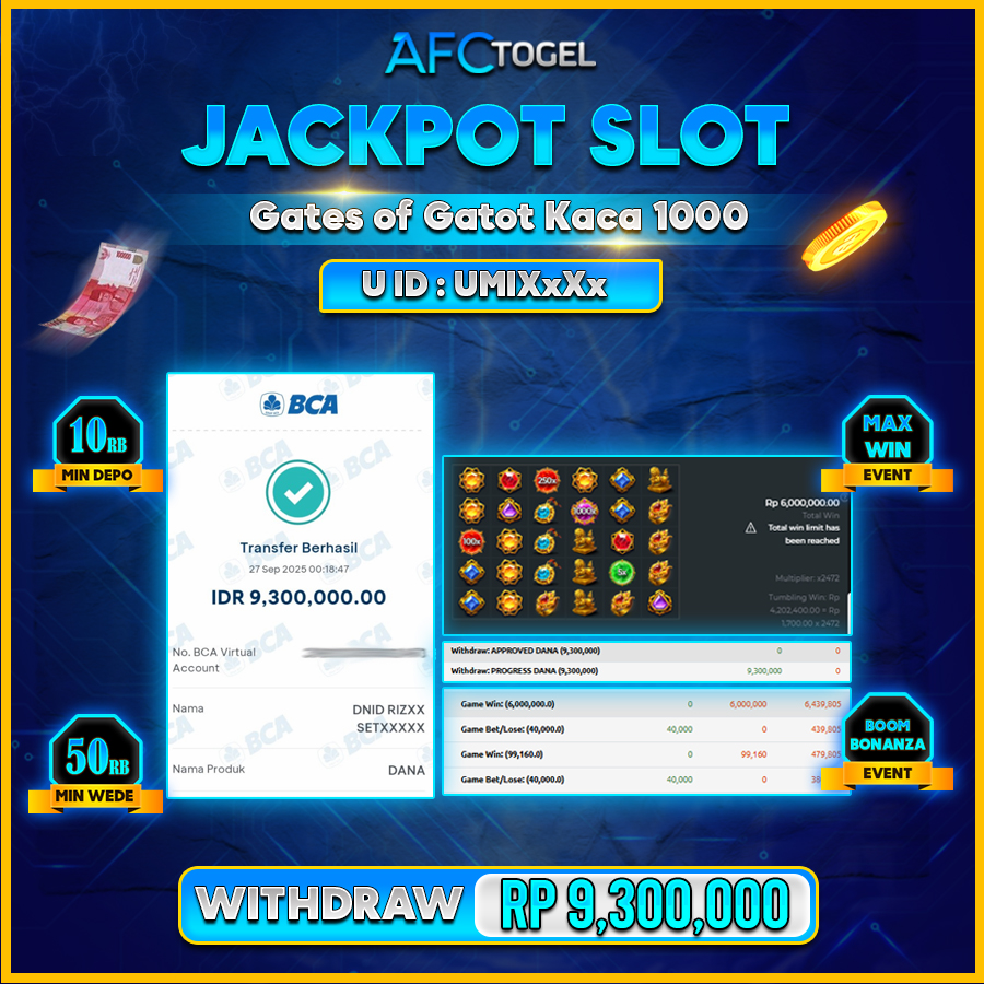 AFCTOGEL JACKPOT SLOT GATES OF GATOT KACA Rp.9.300.000.,- LUNAS