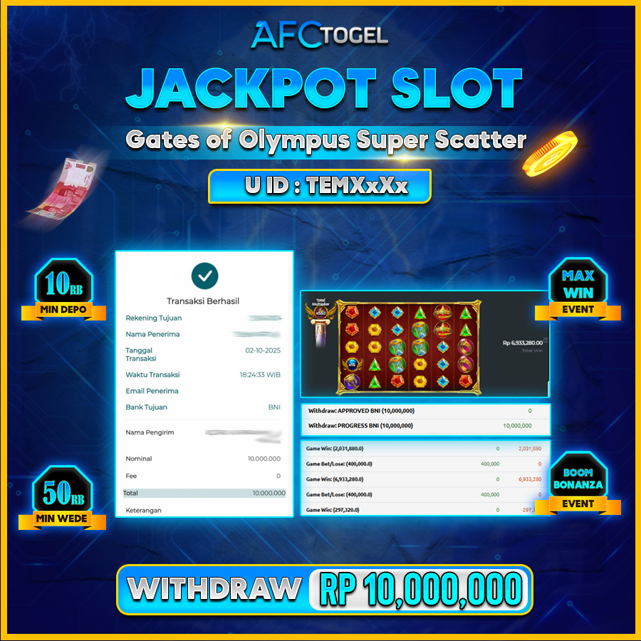 AFCTOGEL JACKPOT GATES OF OLYMPUS SUPER SCATTER Rp.10.000.000.,- LUNAS