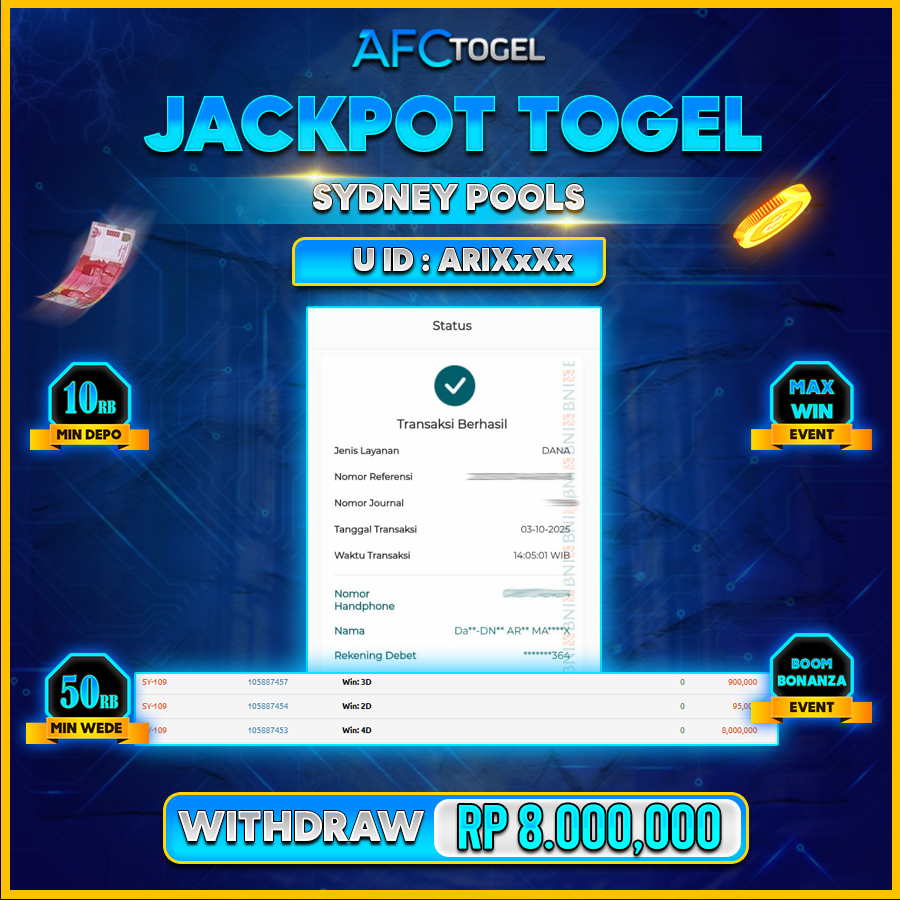 AFCTOGEL JACKPOT TOGEL SYDNEY POOLS Rp.8.000.000.,- LUNAS