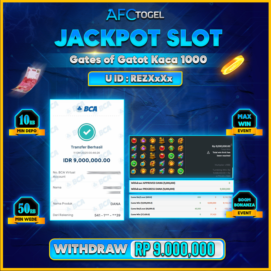 AFCTOGEL JACKPOT GATE OF GATOT KACA 1000 Rp.9.000.000.,- LUNAS