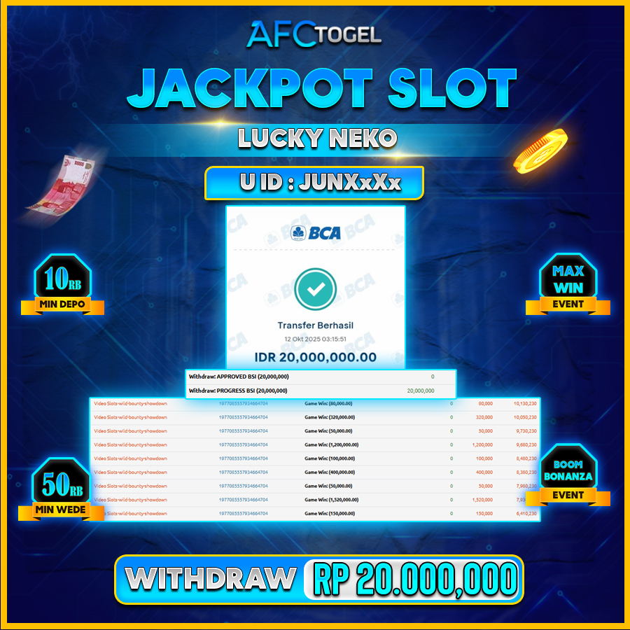 AFCTOGEL JACKPOT SLOT LUCKY NEKO Rp.20.000.000.,- LUNAS