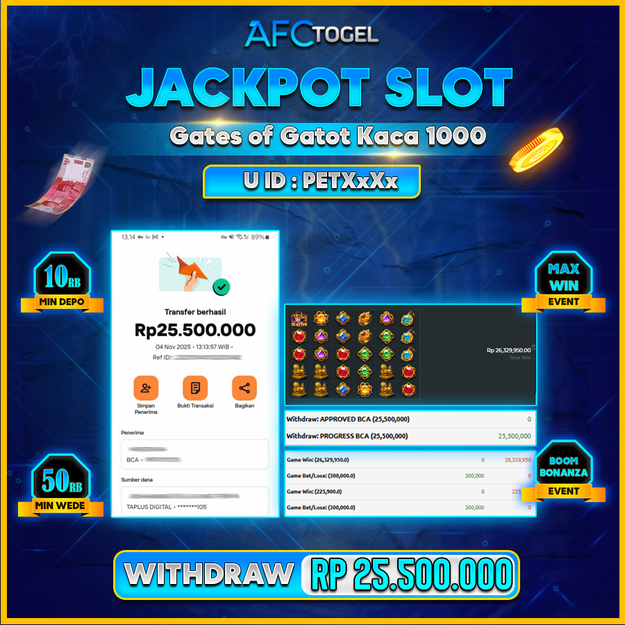 AFCTOGEL JACKPOT GATE OF GATOT KACA 1000 Rp.25.500.000.,- LUNAS