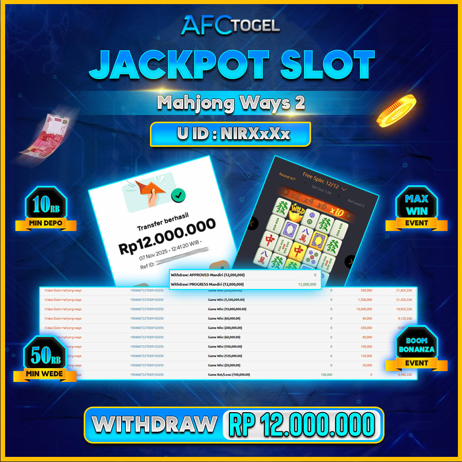 AFCTOGEL JACKPOT SLOT MAHJONG WAYS 2 Rp.12.000.000.,- LUNAS