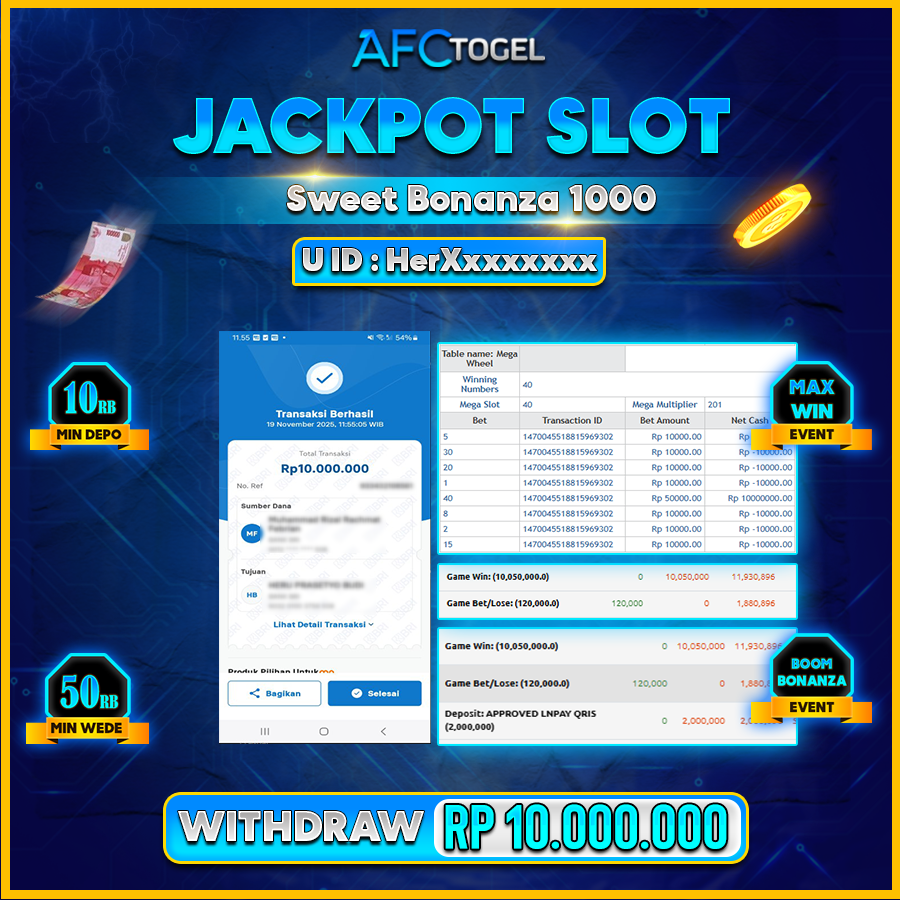 AFCTOGEL JACKPOT SLOT GATES OF OLYMPUS 1000 Rp.10.000.000.,- LUNAS