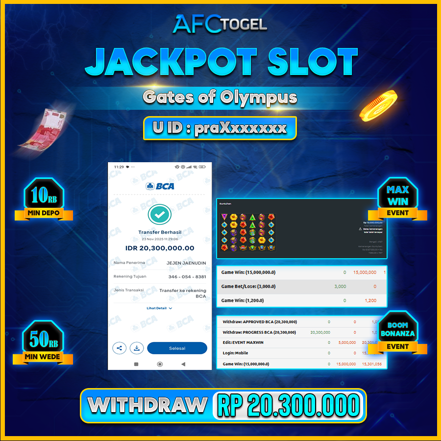 AFCTOGEL JACKPOT SLOT GATES OF OLYMPUS Rp.20.300.000.,- LUNAS