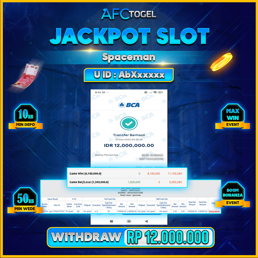 AFCTOGEL JACKPOT SPACEMAN Rp.12.000.000.,- LUNAS