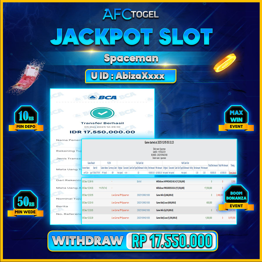 AFCTOGEL JACKPOT SLOT Spaceman  Rp.17.550.000.,- LUNAS