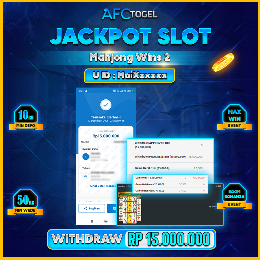 AFCTOGEL JACKPOT Mahjong Wins 2  Rp.15.000.000.,-LUNAS