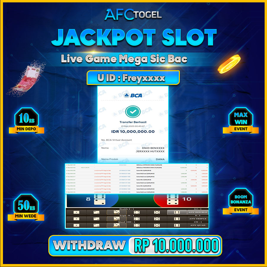 AFCTOGEL JACKPOT Live Game Mega Sic Bac  Rp.10.000.000.,-LUNAS