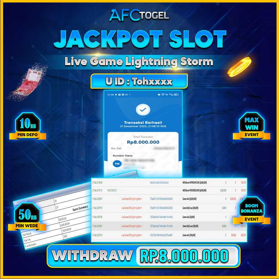 AFCTOGEL JACKPOT Live Game Lightning Storm  Rp.8.000.000.,-LUNAS