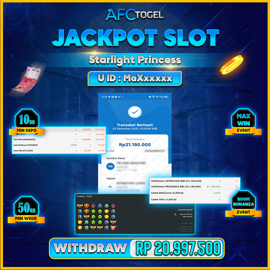 AFCTOGEL JACKPOT GAME SLOT Starlight Princess Rp.20.997.500.,-LUNAS