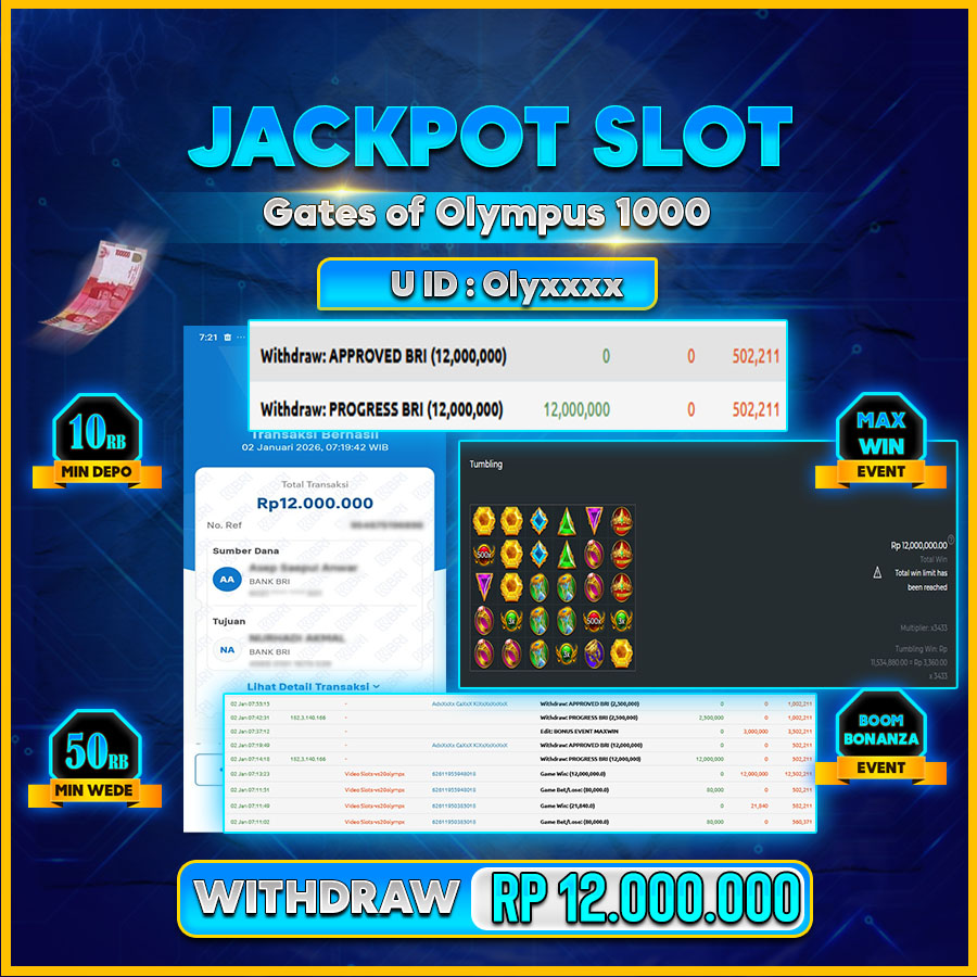 AFCTOGEL JACKPOT GAME SLOT Gates of Olympus1000 Rp.12.000.000.,-LUNAS