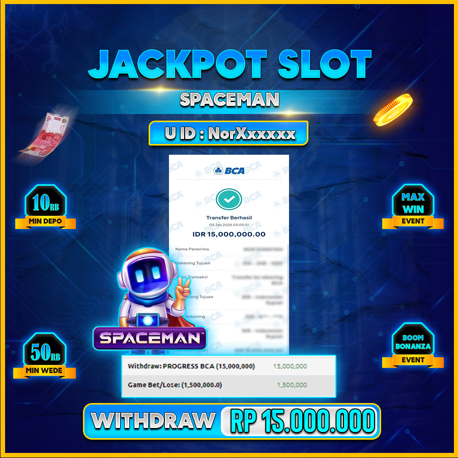 AFCTOGEL JACKPOT GAME SLOT SPACEMAN Rp.15.000.000.,-LUNAS