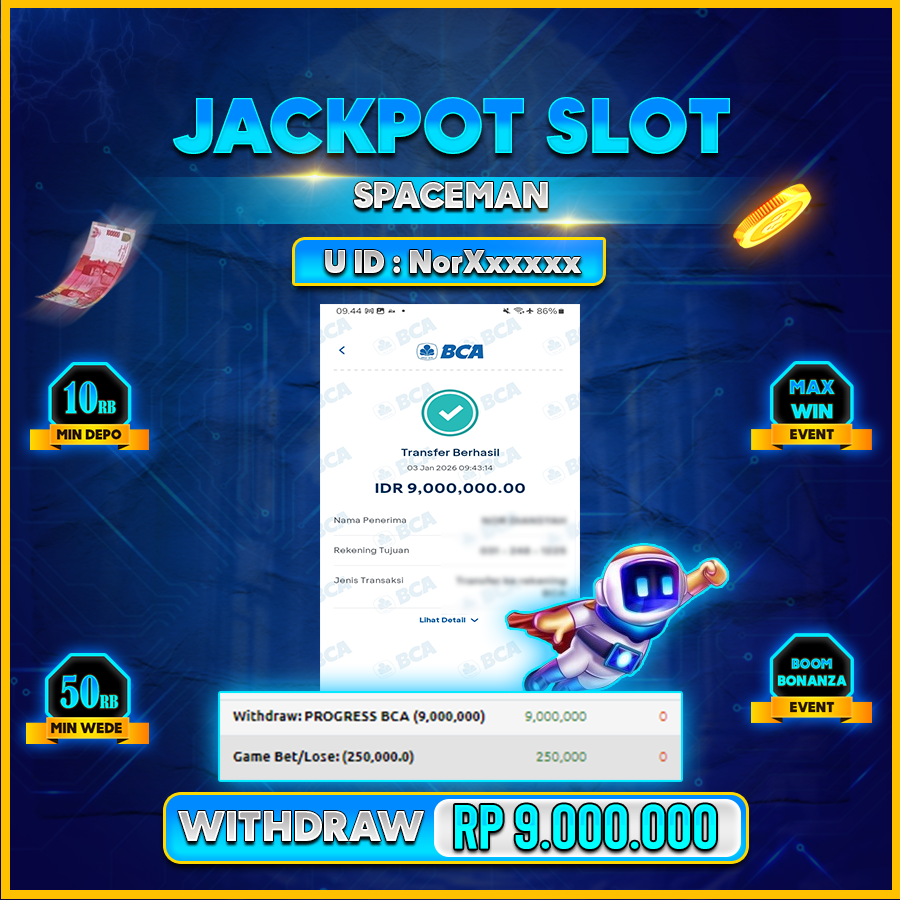 AFCTOGEL JACKPOT GAME SLOT SPACEMAN Rp.9.000.000.,-LUNAS