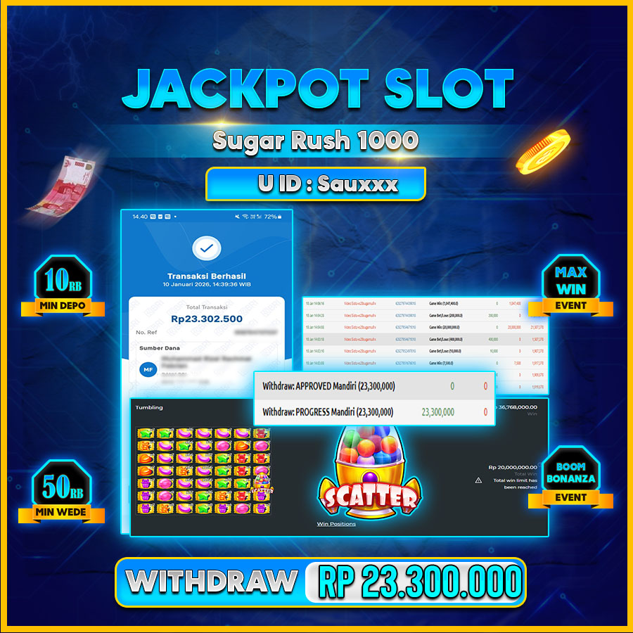 AFCTOGEL JACKPOT SUGAR RUSH 1000 Rp.23.300.000.,-LUNAS