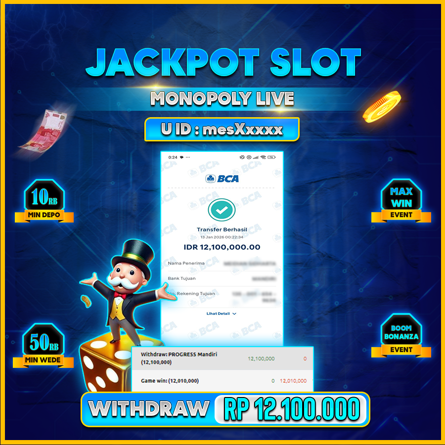 AFCTOGEL JACKPOT MONOPOLY LIVE Rp.12.100.000.,-LUNAS