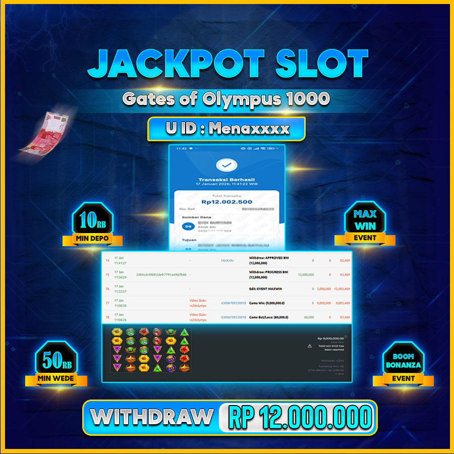 AFCTOGEL JACKPOT GAME Gates of Olympus 1000 Rp.12.000.000.,-LUNAS