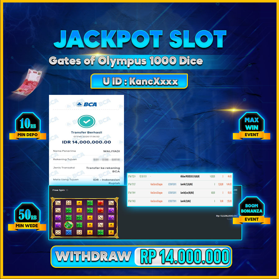 AFCTOGEL JACKPOT GATES OF OLYMPUS 1000 DICE Rp.14.000.000.,-LUNAS