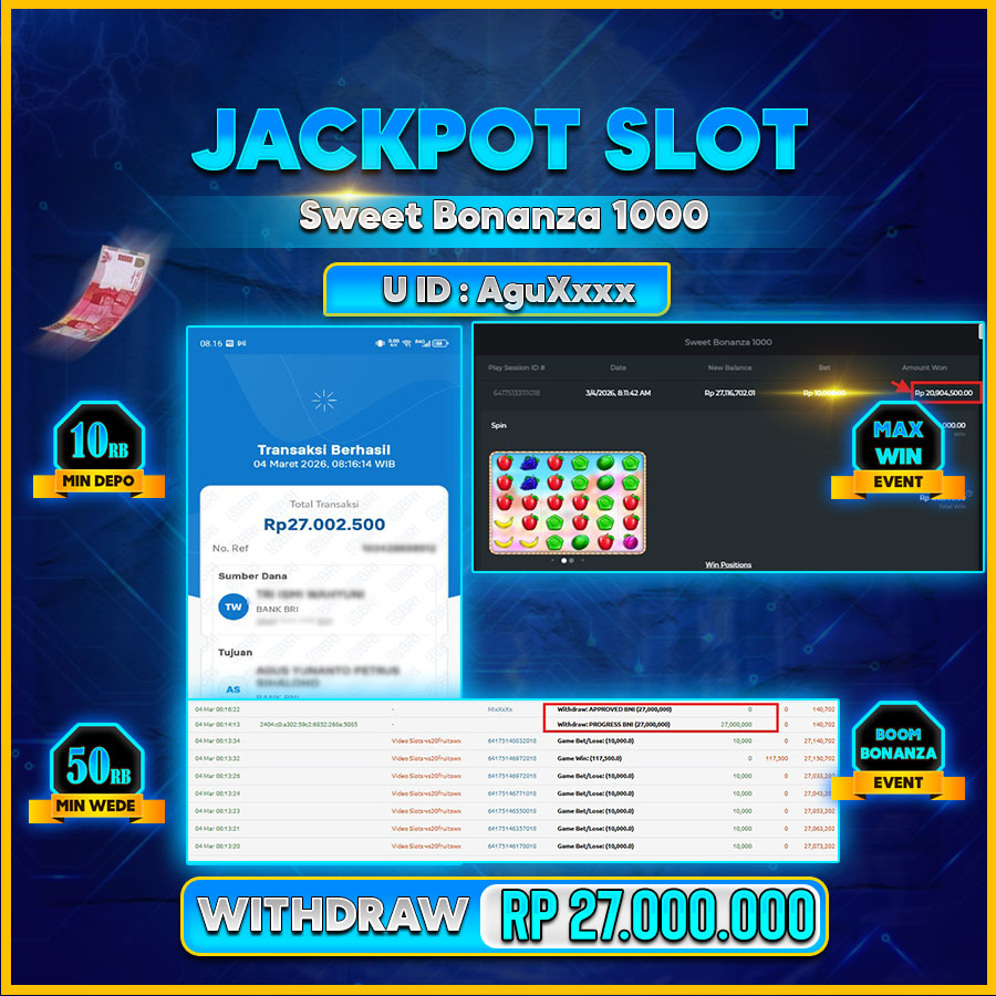 AFCTOGEL JACKPOT SWEET BONANZA 1000 Rp.27.000.000.,-LUNAS