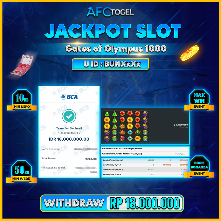 AFCTOGEL JACKPOT GATE OF OLYMPUS 1000 Rp.18.000.000.,- LUNAS