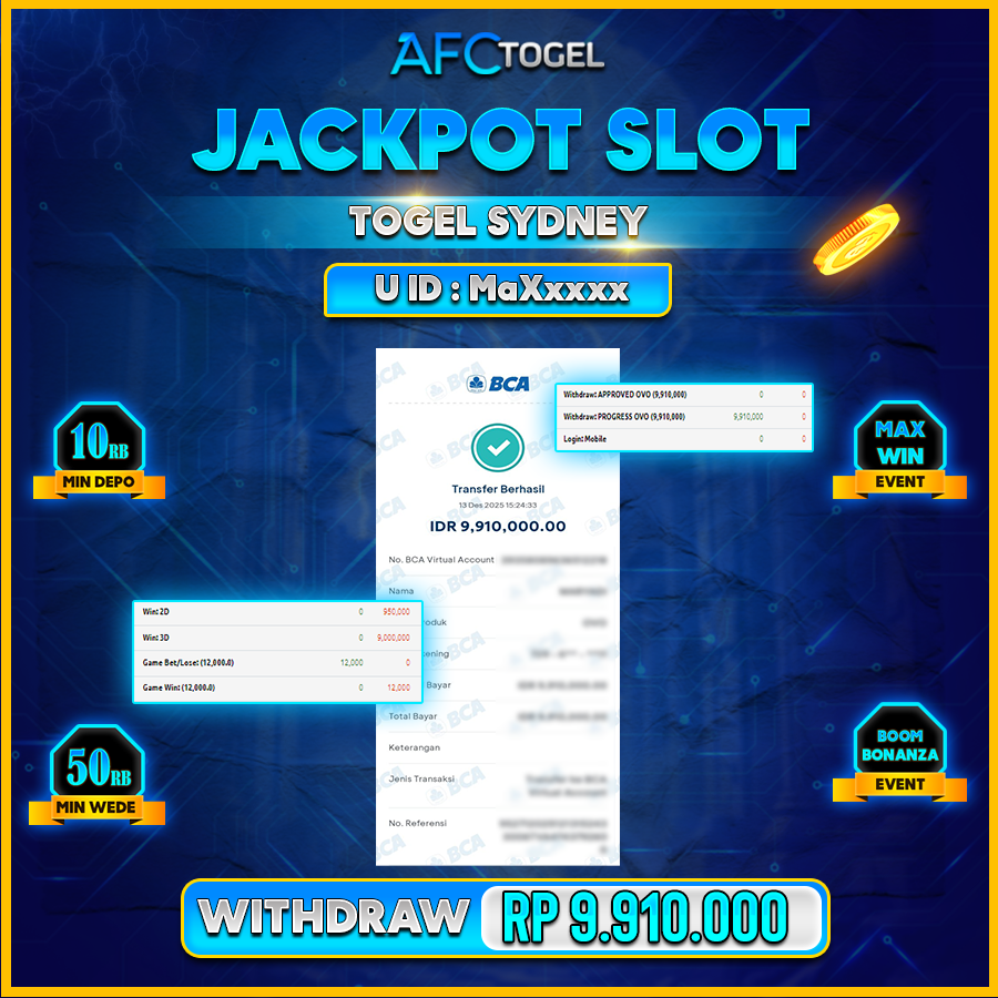 AFCTOGEL JACKPOT SLOT TOGEL SYDNEY Rp.9.910.000.,-LUNAS