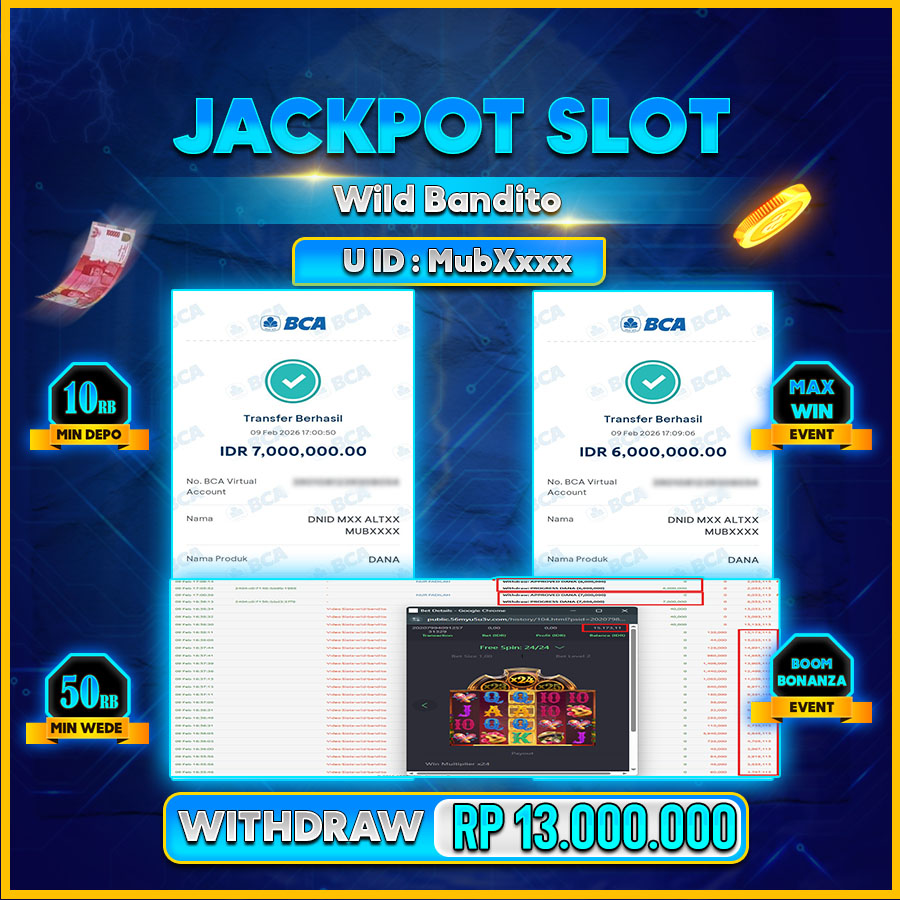 AFCTOGEL JACKPOT WILD BANDITO Rp.13.000.000.,-LUNAS